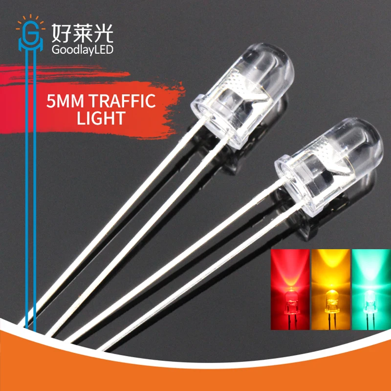 

1000PCS DIP LED 5mm Round Head long foot traffic signal light red yellow traffic green direct light emitting diode