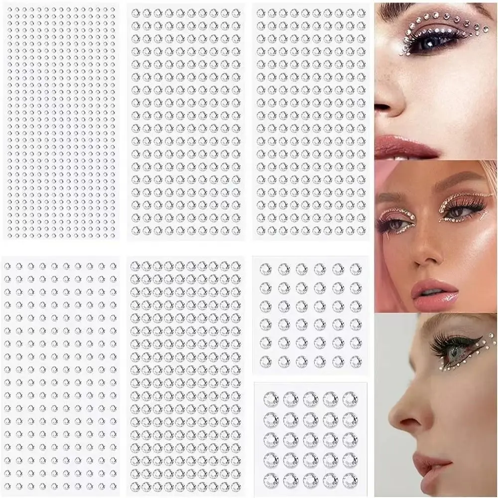 Shiny Face Rhinestone Crystal Stickers 3-12MM Fashion Eyebrow Eyeshadow Stickers Self Adhesive Flatback 3D Diamond Gems Decals