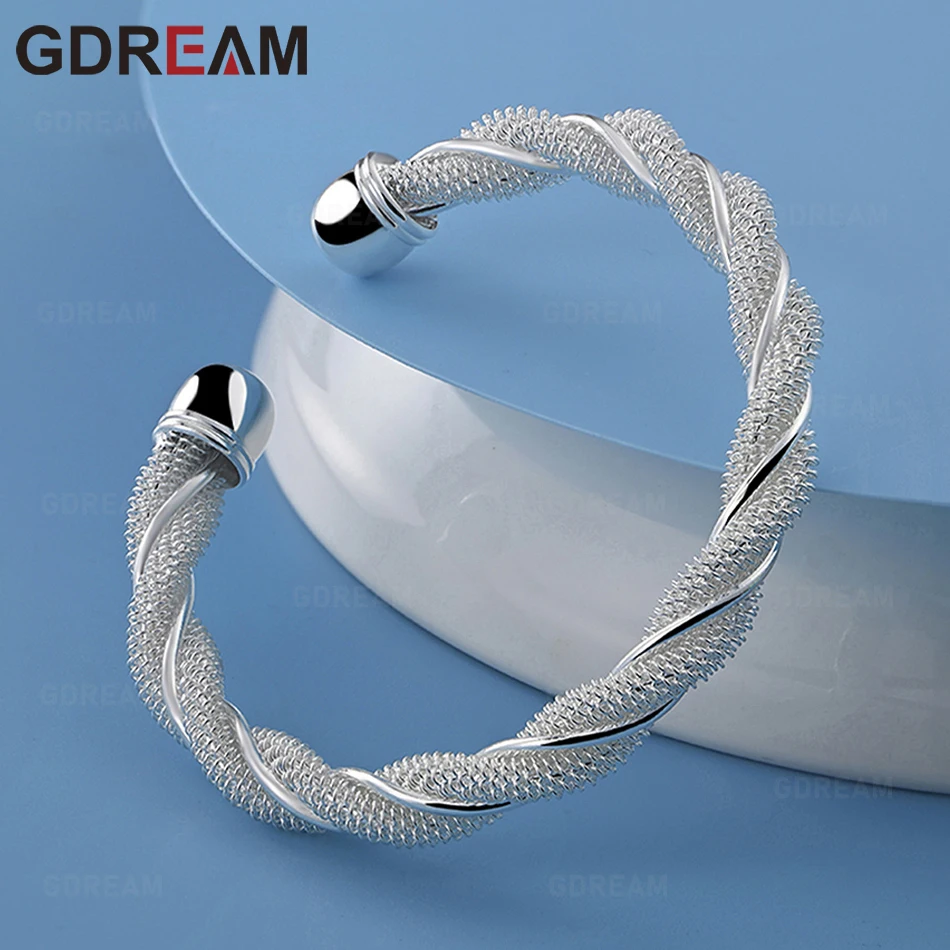 

GDREAM 925 Sterling Silver Water Ripple Double Twist Braided Open Bangle - A Unique Gift For Women, Versatile Jewelry