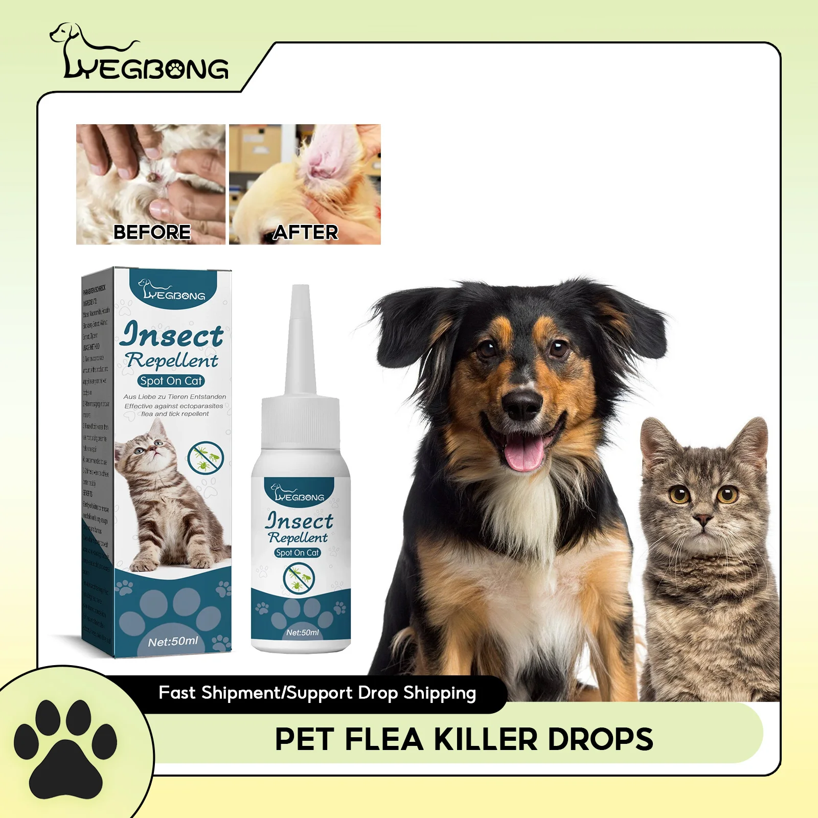 

Pet Flea Killer Drops Anti Fleas Cats Ticks Lice Mite Removal Dogs Skin Care Dogs Pet Tick Repellent Pet Insect Removal Drops