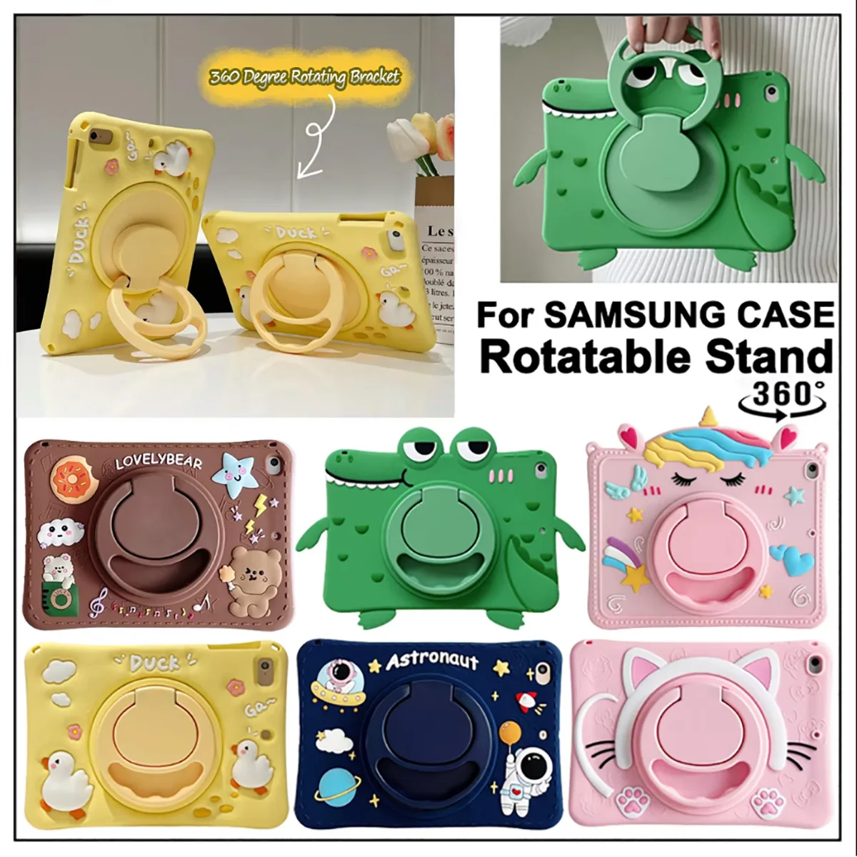 Kids Tablet Case for Samsung Galaxy Tab A8 A9 A9Plus Coque 360 Rotation Silicone Stand Cover for Galaxy Tab P610 T500 T290 T220