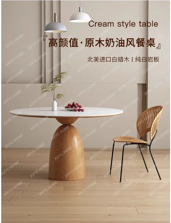 

Slate round table all solid wood dining table household small apartment simple dining table