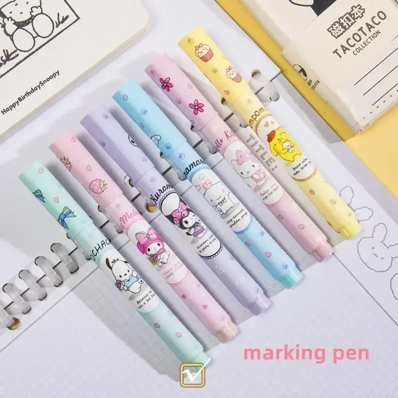 

Sanrio Hello Kitty Cartoon Marking Pen Cute Highlighter Stationery Kuromi My Melody Cinnamoroll Office Supplies Gift For Childs