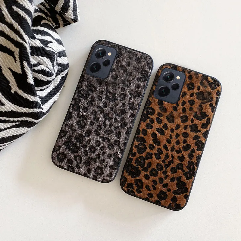 Luxus Leopard Leder Plüsch Strukturierte Telefon Fall Für Xiaomi Redmi Hinweis 11 12 13 Plus Pro + 4G 5G 11S 12S Stoßfest Soft Cover