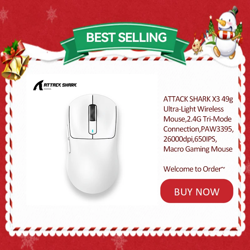 Attack Shark X3 Bluetooth Mouse,PixArt PAW3395,26000dpi,2.4g Wireless Tri-Mode Connection,Lightweight Macro Gaming Mouse