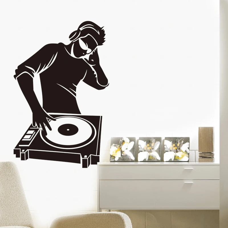 DJ Turntable Wall Decal, Music Mixing Sticker for Music Studio Club Room,Modern Urban Music Decor Painting for Teens Adults