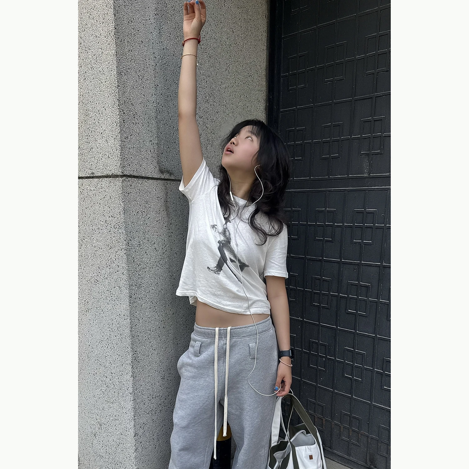Summer Slim Fit Short Sleeve T-Shirt Sakura Bamboo Cotton Print Retro Style Women's round Neck Short Length Top