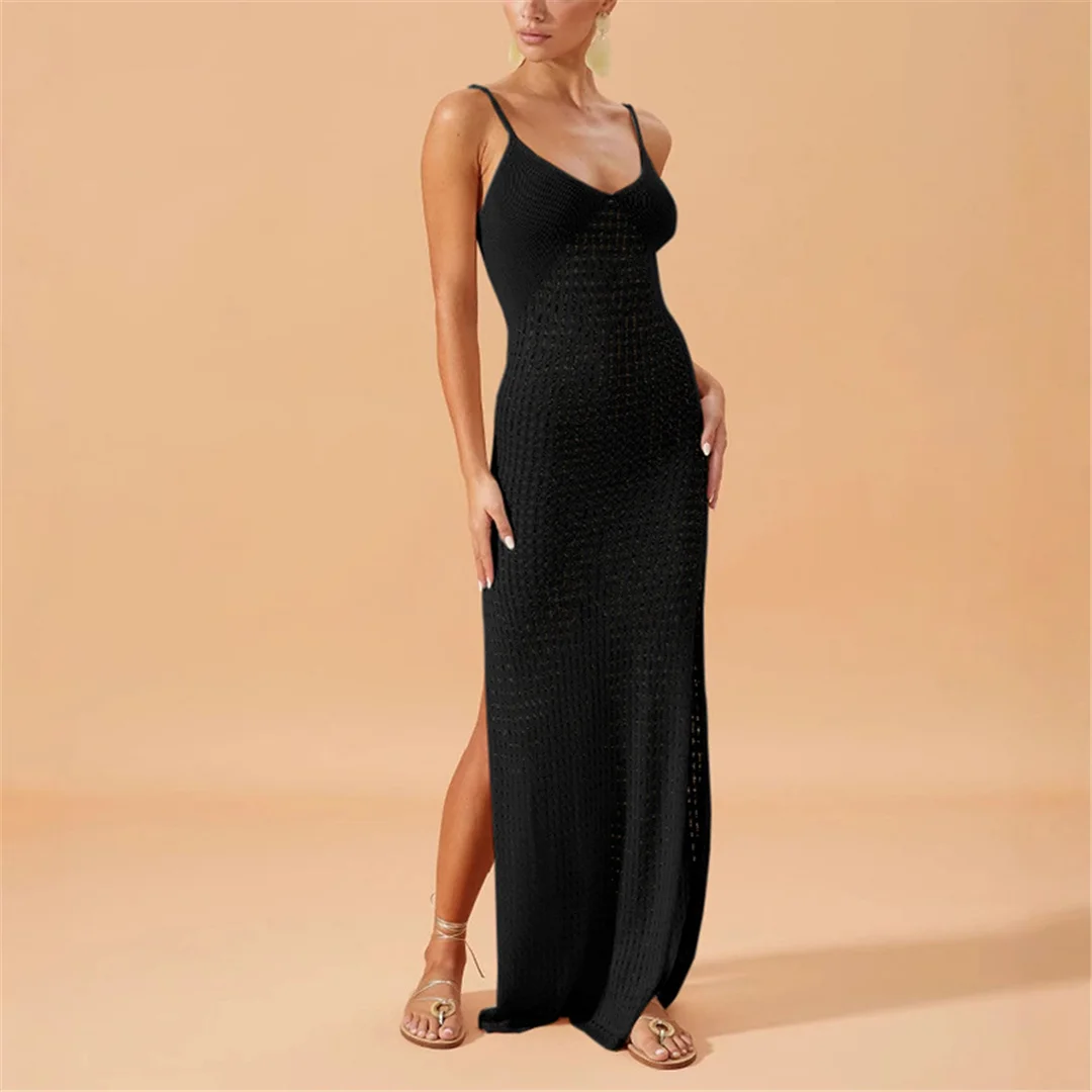 V-Ausschnitt, ärmellos, mit Ausschnitten, gehäkelt, gestrickt, Tunika, Strandkleid, Strandmode, Damen, V7212 – Detail 11