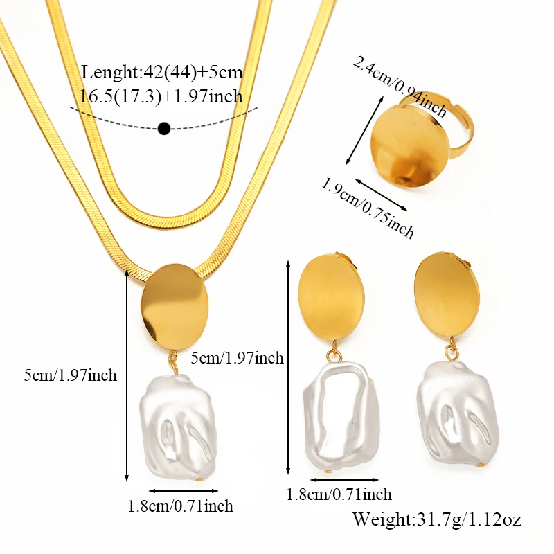 EILIECK 316L Edelstahl Halskette Armband Ohrringe Ring Set Trendiger Kristall Zirkon Perle Wasserdichter Schmuck für Frauen Mädchen – Detail 9