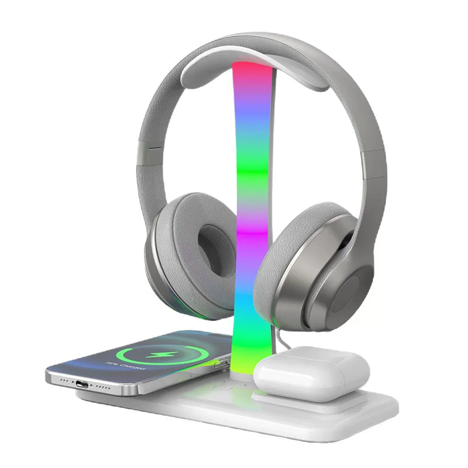 

3в1 RGB подставка для наушников, беспроводное зарядное устройство, игровые наушники, гарнитура, кронштейн для мобильного телефона, Bluetooth-наушники, зарядная док-станция