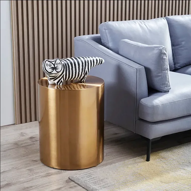 Metal Furniture Modern Luxury Gold Plated Profiled End Table Stainless Steel Coffee Table Round Side Table