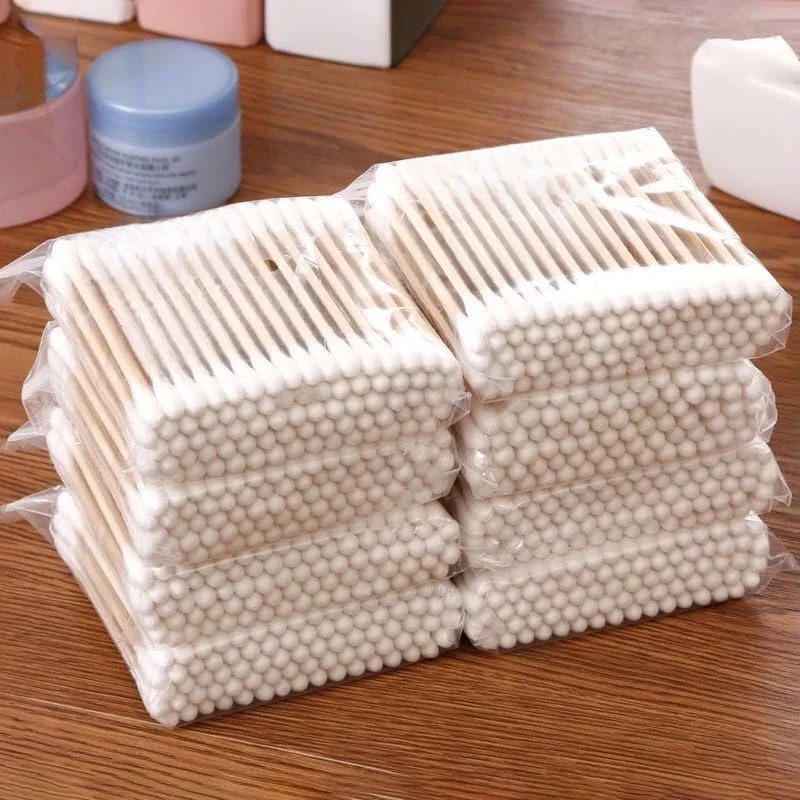 100pcs/500pcs Dual-Ended Cleaning Swabs ,Strong Wooden Stick, Suitable For Makeup Or Ear Cleaning, Disposable Double-Ended