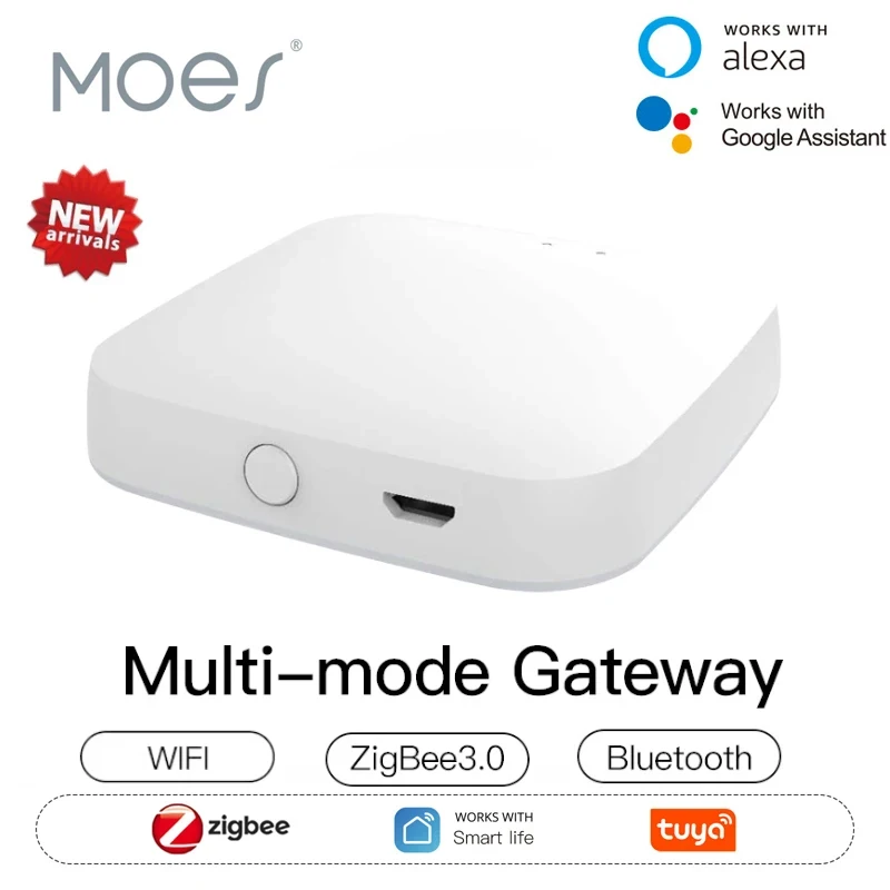 

MOES Новый многорежимный интеллектуальный шлюз Tuya ZigBee Bluetooth Mesh Hub работает с приложением Smart Life Голосовое управление через Alexa Google Home