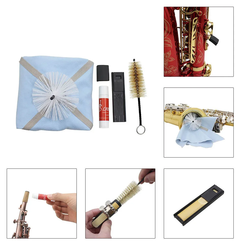 

1 set Saxophone Cleaning Kit 1 Set Bristle Brush Tooth Pads Fittings Cloth Assorted Color For Wind Instruments Sax Cleaner