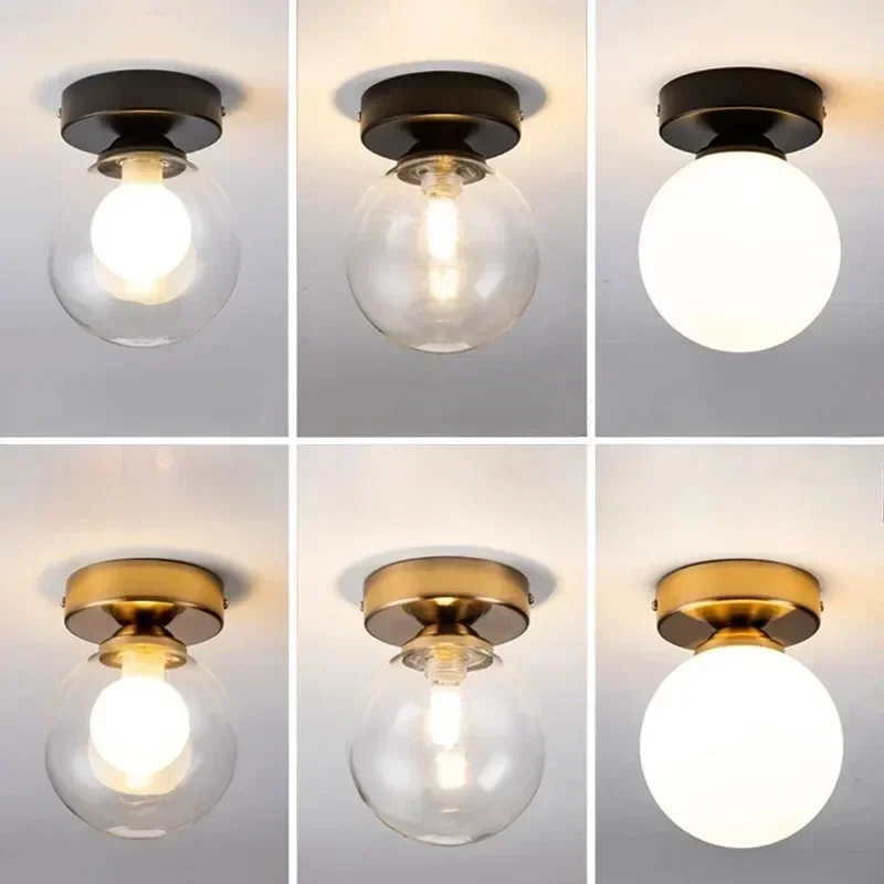 Nordic Simple Modern Creative Personality Entrance Porch Corridor Balcony Staircase Wrought Iron Glass Ceiling Lamp