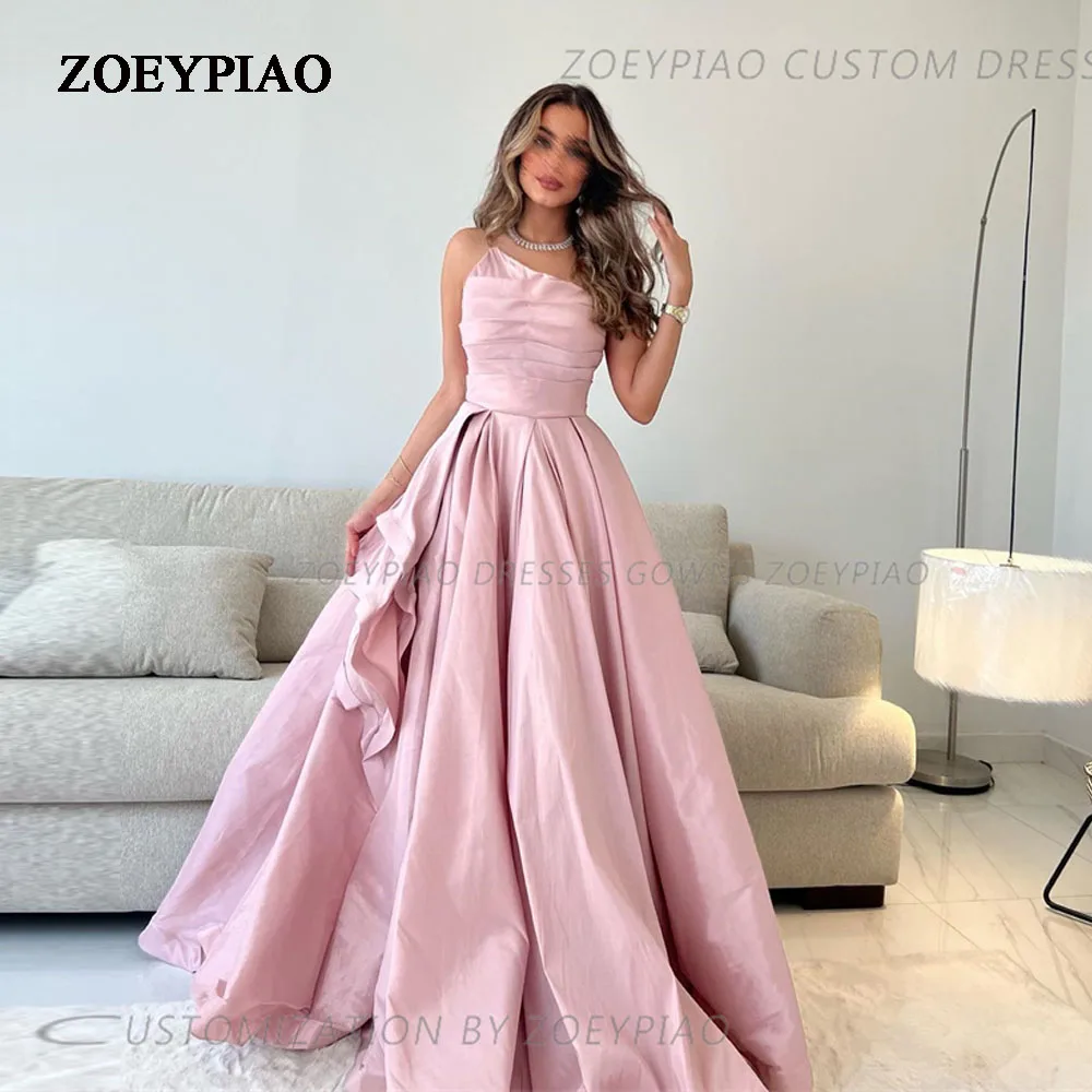 

Pink Satin A Line Long Evening Dresses Sleeveless Strapless Custom Wedding Gowns Arabic Prom Dress Plus Size Vestidos 2024