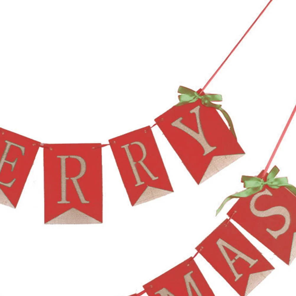 

Red Merry Christmas Burlap Banner Xmas Pull Flag Christmas Party Hanging Banner Wall Pennant Festival Decoration