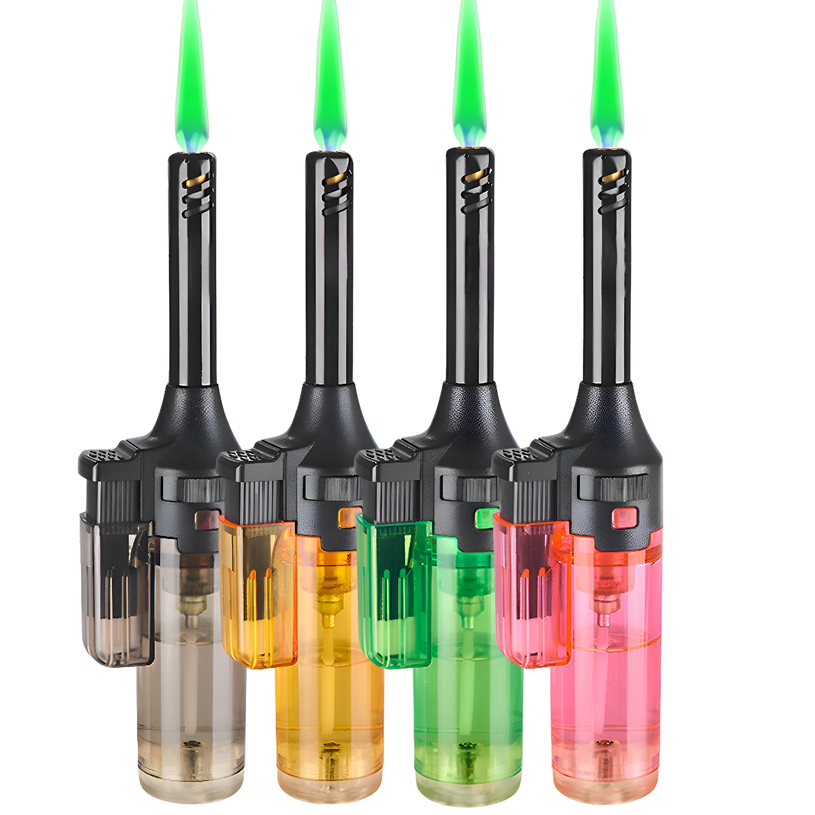 

4 Pack of Jet Green Flame Torch Lighter Refillable Butane Windproof Design for Candle,Kitchen,Outdoor,Grill (Without Butane Gas)