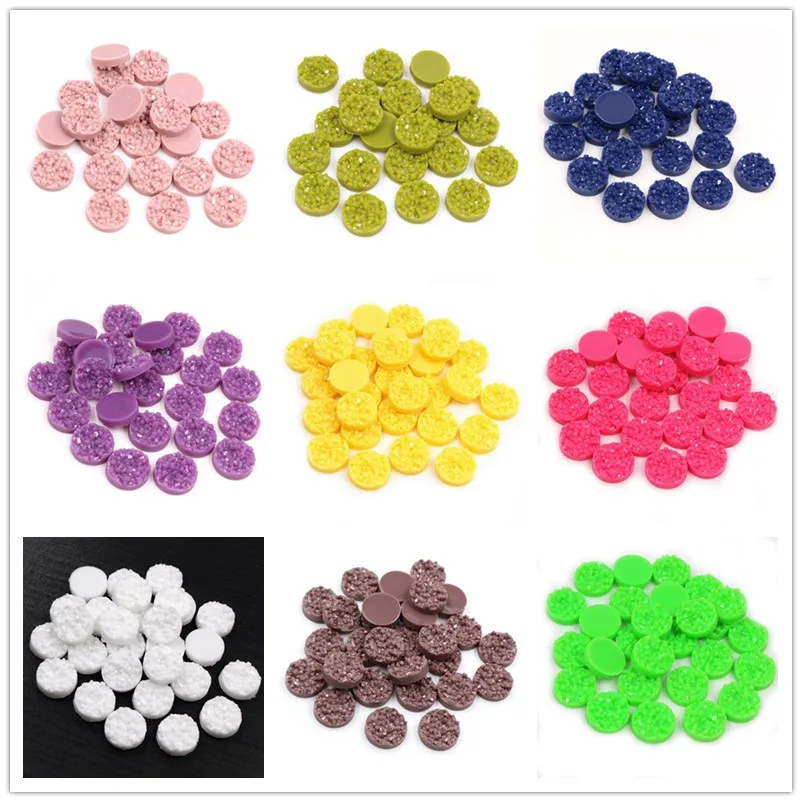 40pcs Resin Druzy Cabochons Dome 8/10/12mm Flat Back Round Cabochons For Earrings Necklace DIY Jewelry Making Accessories