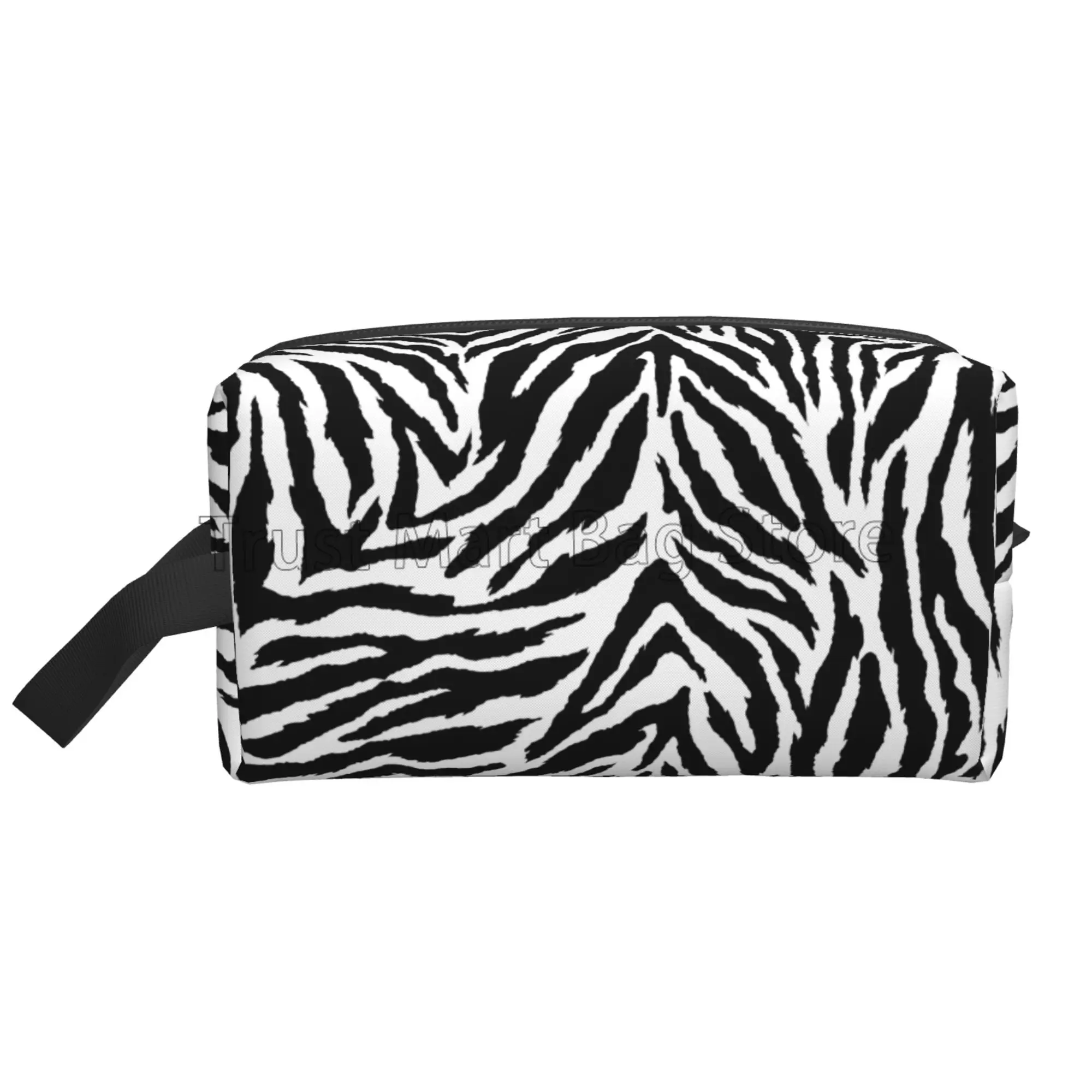 Animal Zebra Print Black White Skin Cosmetic Bag Large Capacity Handy Toiletry Case Travel Makeup Organizer for Girls Women