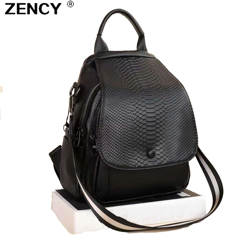 ZENCY 100% Genuine Leather Serpentine Pattern Women\'s Backpacks Ladies Girl First Layer Cowhide Female Schoo Shopping Rucksack