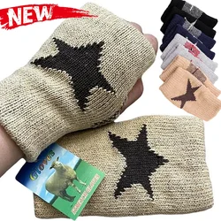 Guantes de lana de punto Punk Y2K para hombre y mujer, manopla suave y cálida de medio dedo con estrella, pentagrama, 2024