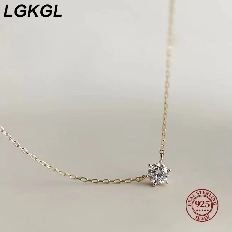 LGKGL Fashion 100% 925 Sterling Silver Necklace For Women 18K gold Plated 5A Zircon Pendant Necklace Real Money Fine Jewelry