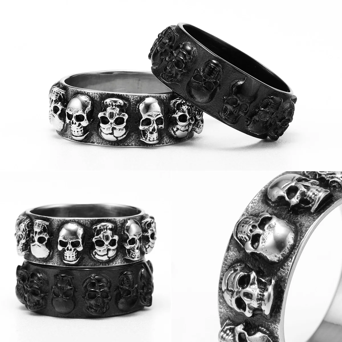 Punk Multi Skull Men Rings Stainless Steel Women Jewelry Gothic Rock Retro Black Cool Stuff Fashion Accessories Gift Wholesale