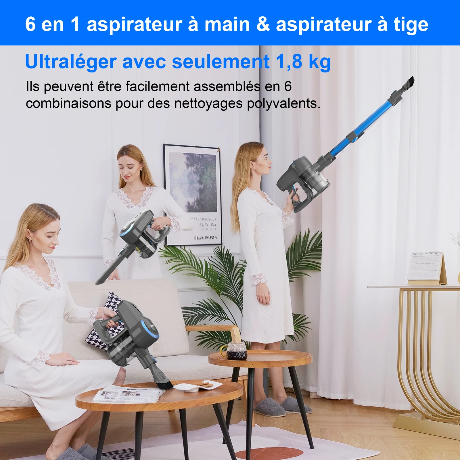 YISORA Wireless Handheld Vacuum Cleaner 20kPa Powerful Suction Removable Battery, Up to 40Mins Home Dust Cleaner-N300 Blue