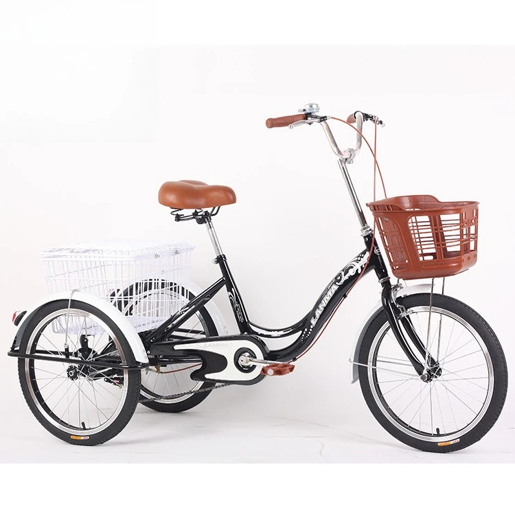 20 Inch Adult Tricycle 3 Wheel Pedal Bike with Front Rear Basket for Senior Elderly Shopping Recreation Outdoor Cycling