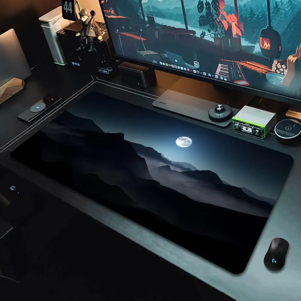 Night View Moon Landscape Mouse Pad, Large Stitched Edge Mouse Pad, XXL Keyboard Pad, Desk Accessories, Perfect for Home Office