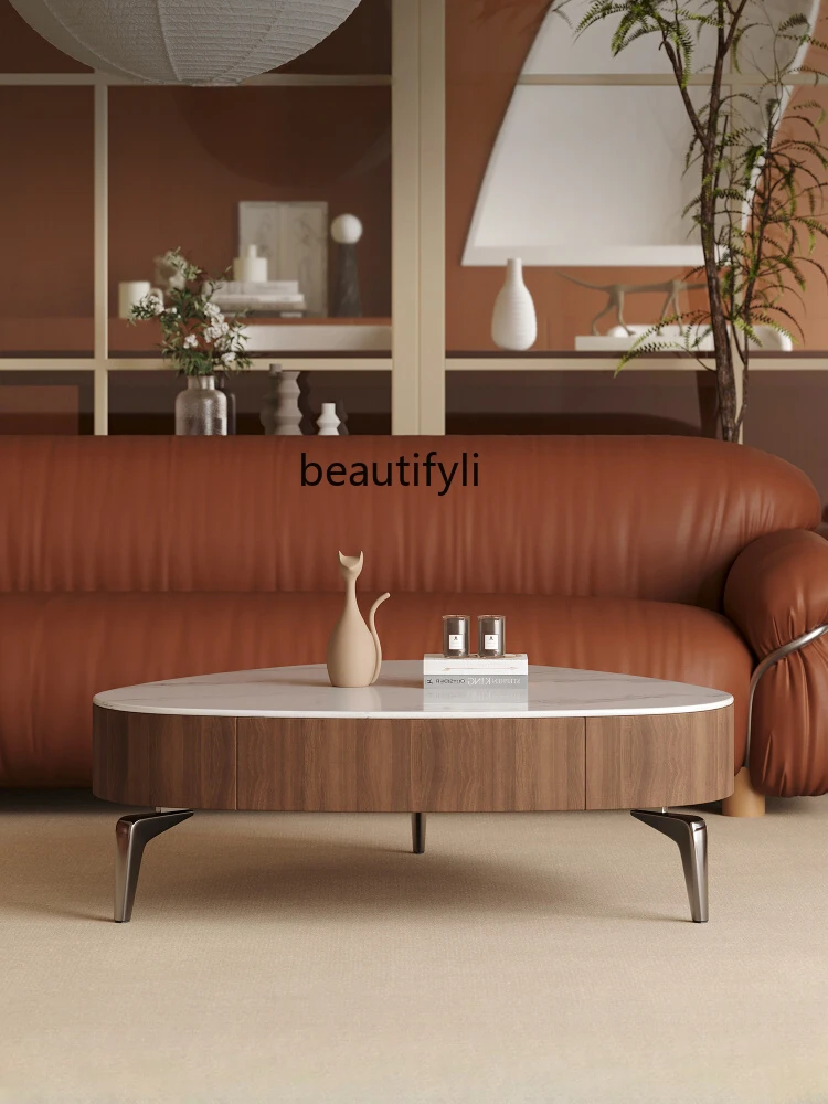 Modern Simple Microlite Skin-Friendly Coffee Table Stainless Steel Creative Storage Table High-End