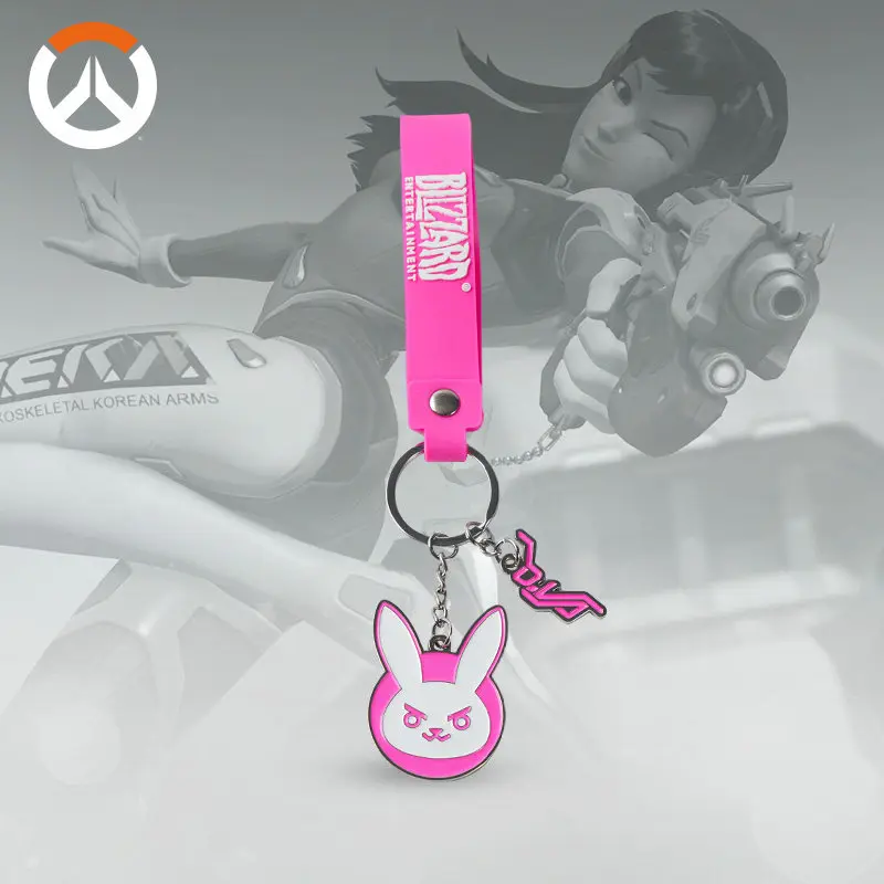 Blizzard Overwatch D Va Metal Keychain Pink Rabbit Head Pendant Official Merchandise Wrist Strap Key Accessory For Game Fans