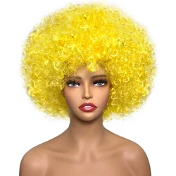 Synthetic Wigs Cosplay Wig Yellow Hair Short Afro Hair Men Women Party Halloween Disco Wig 12Inch