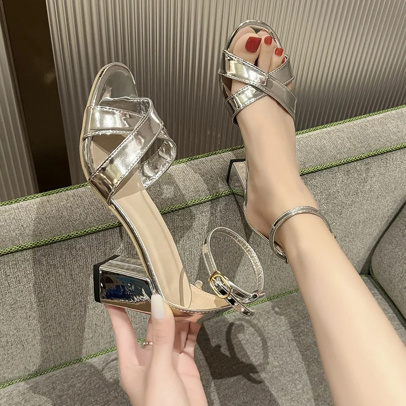 New Fashion Woman Summer Silvery Open Toe Sandal Dress Shoes Womens High Heels Sandals Platform Wedges Heeled Pumps Ladies Shoes