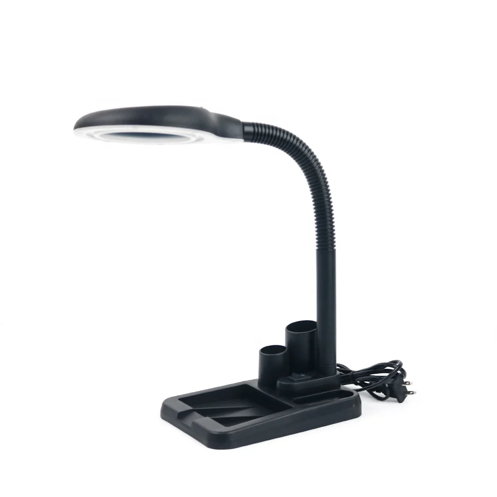 Tabletop Flexible Gooseneck den-tal Lab Electric LED Magnifying Glass Lamp 5X 10X with Light and Stand fast shipping