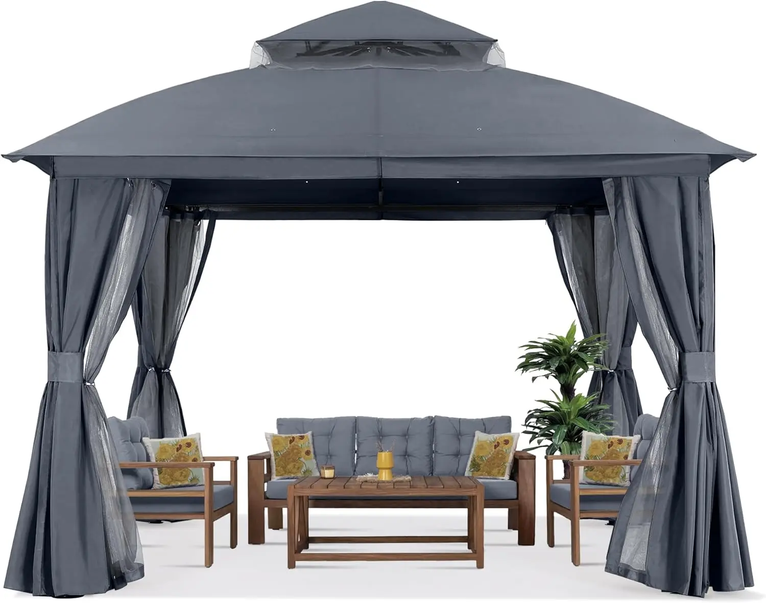 

MASTERCANOPY 9'x9' Открытая арочная беседка для патио с двойными крышками, москитной сеткой и конфиденциальными экранами для заднего двора, сада, лужайки