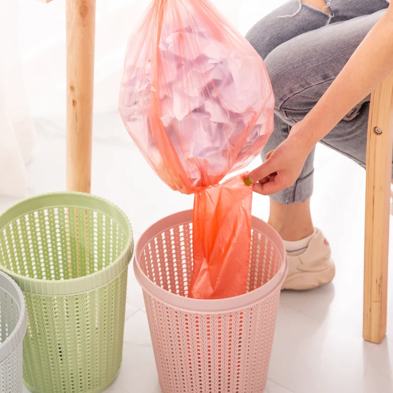 Automatic Bag Change of Trash Can, Bin Bag At The Bottom of Household Bag with Pressure Ring In Kitchen Hollowed Out Wastebasket