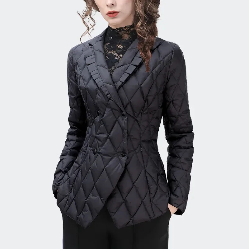 New Light Thin Winter Clothes Cotton-padded Jacket Ladies High-end Fashion Slim Short Ruffled Suit Parkas Coat Female Overcoat