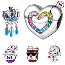 2024 Real Charms 925 Sterling Silver Star Moon Rainbow heart Beads Fit Original Bracelet Necklace Jewelry Making Diy Women Gifts