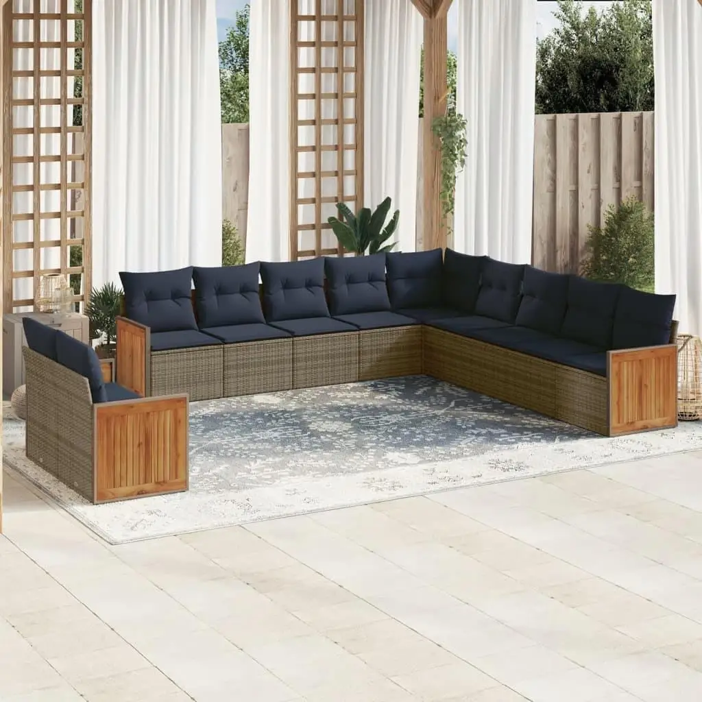 

Luxury 11 Piece Outdoor Patio Sofa Set with Soft Cushions Modern Gray Poly Rattan Garden Furniture