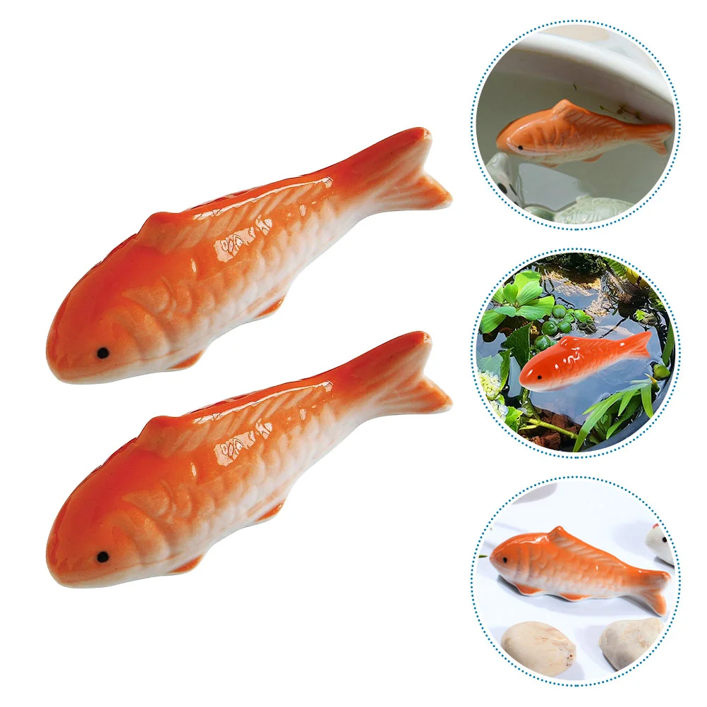 2 Pcs Floating Fish Ornaments Tank Crafts Goldfish Statue Ceramic Figurine Aquarium Decor