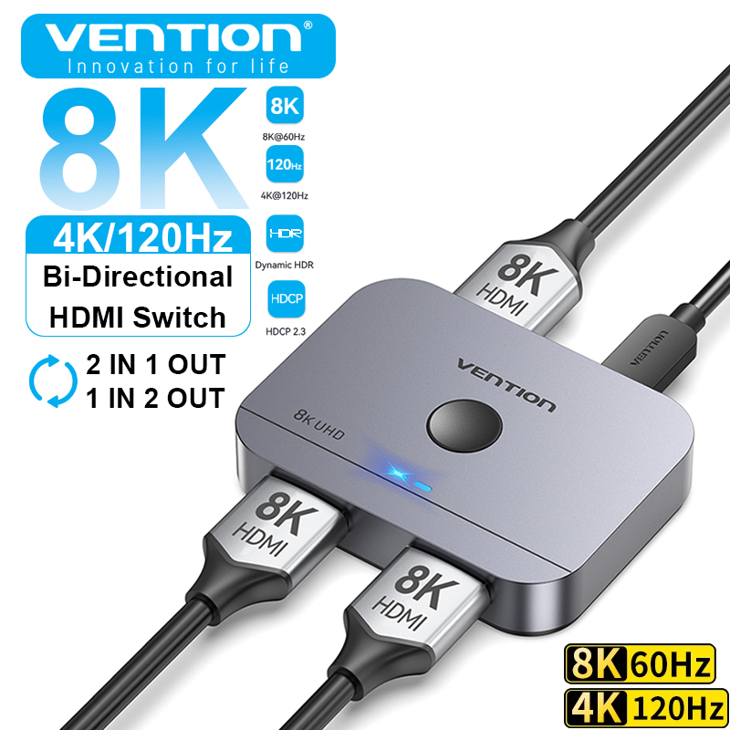 Vention HDMI 2.1 Splitter Bi-Direction 8K 60Hz 4K120Hz HDMI -compatible Switcher for Xiaomi Mi Box Xbox PS5 TV Box HDMI Switcher