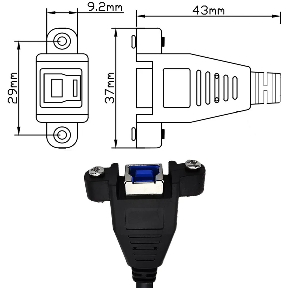 USB 3.0 Micro B Male to Printer BF/B Female With Fixed Screw Hole Lock Screw Data Cable Connection Cable