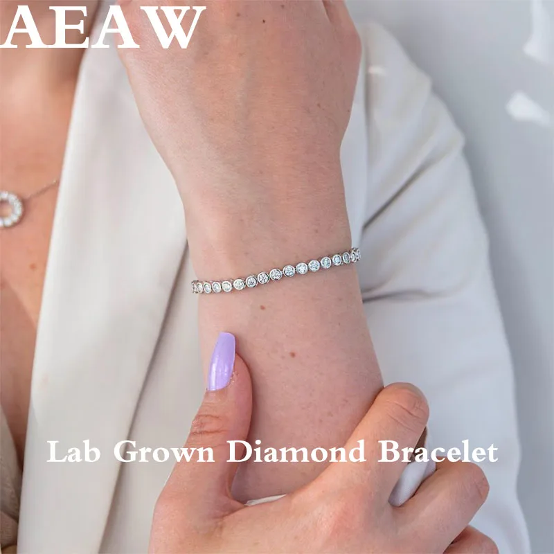 Bezel Setting Round Cut 10.5CTW Lab Grown Diamond Tennis Bracelet CVD HPHT 14K 10K Gold Bracelet for Anniversary Engagement