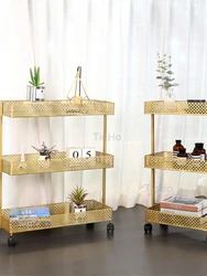 Golden iron 3 layers storage cart with wheels rack storage basket  shelf household kitchen bathroom bedroom living room