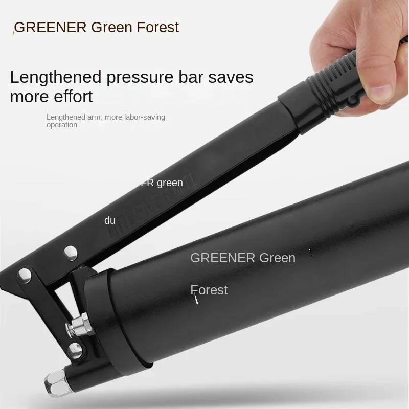 High-pressure and labor-saving grease gun 600CC high-pressure oiler with two gun heads and soft and hard pipes for butter.