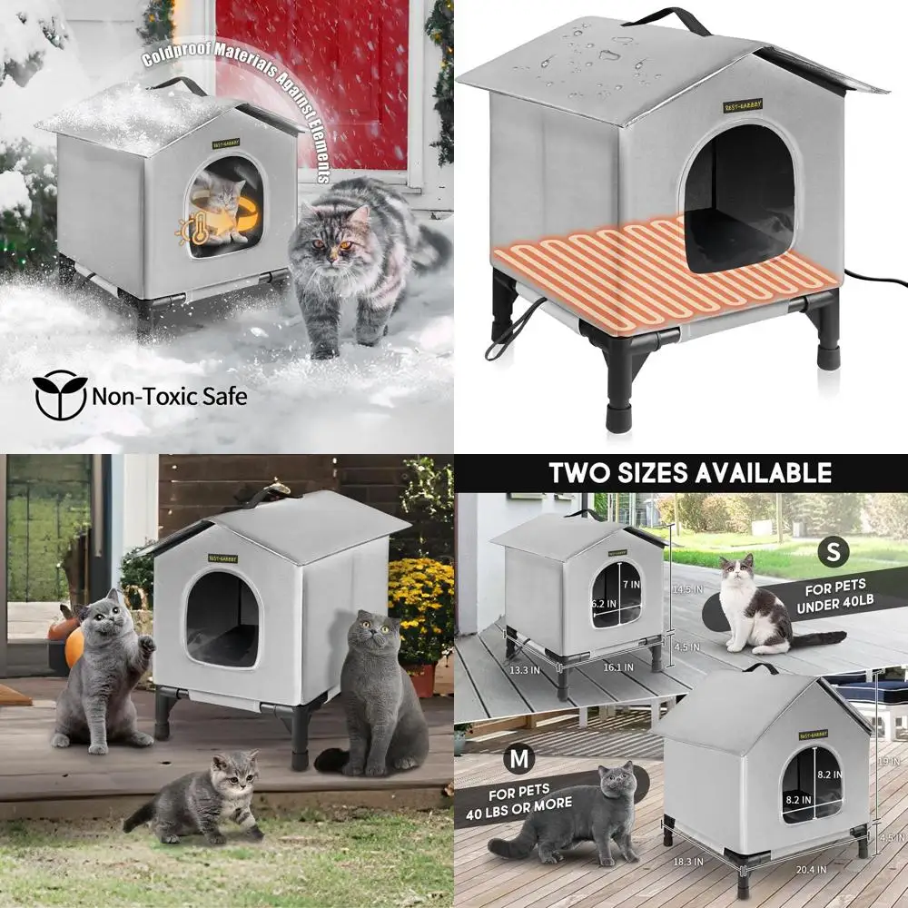 

Приют для кошек с подогревом в помещении, водонепроницаемое и изолированное, идеально подходит для бродячих кошек, подходит для домашних кошачьих домиков и кроватей (серый нагрев, Sma