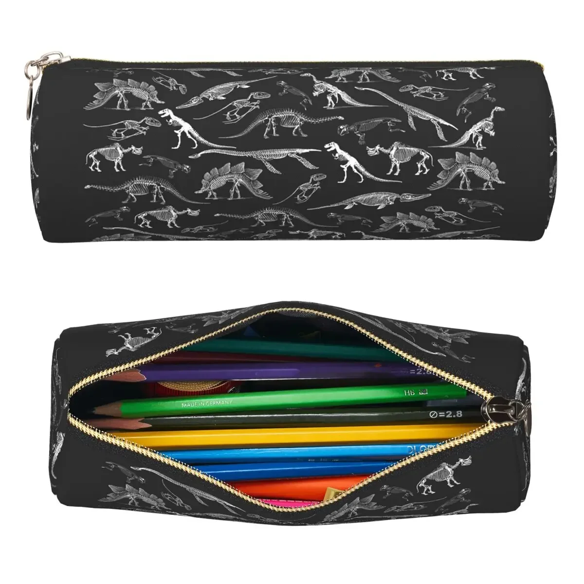Classic Black And White Dinosaur Skeleton Fossils Pencil Cases Pen Holder Cylinder Pen Box Pencil Bag for Boys Girls School