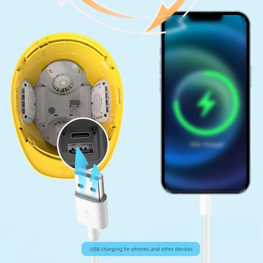 4 Gears Rechargeable Fan Helmet 1/2/4pcs Fans Adjustable Site Protective Cap Power Bank Rainproof Construction Work Helmet